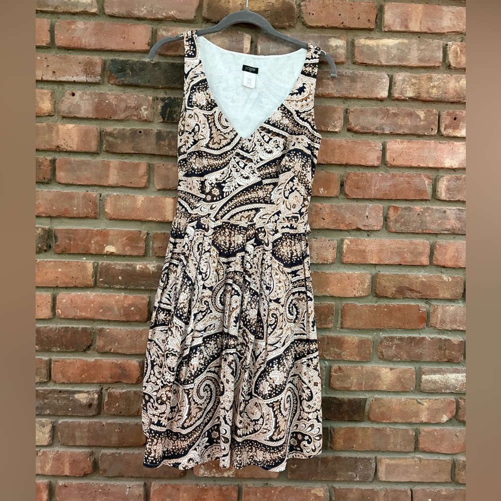 J. Crew V-Neck Paisley Print Dress in Black and Cream - Size 2